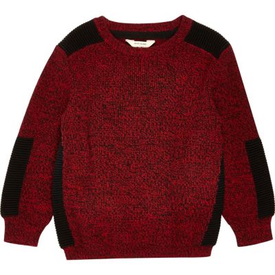 Mini boys red knit panel jumper